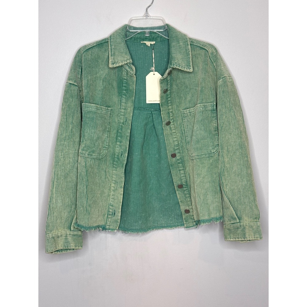Jodifl Green Corduroy Shacket Raw Hem Button Up Jacket B6989-1-AVE Small